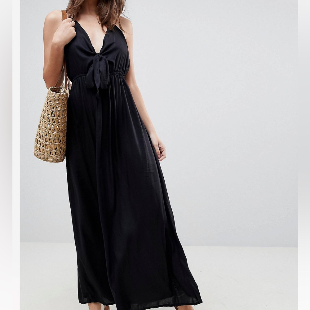 ASOS DESIGN Woven Tie Front Maxi Beach Dress